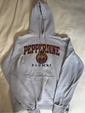 Champion Gray Pepperdine Alumni Hooded Sweatshirt with Navy & Orange Logo